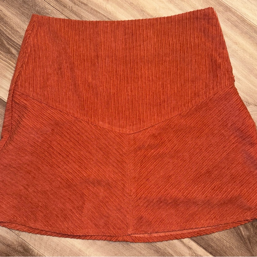 High-Waist Corduroy Mini Skirt in Rust